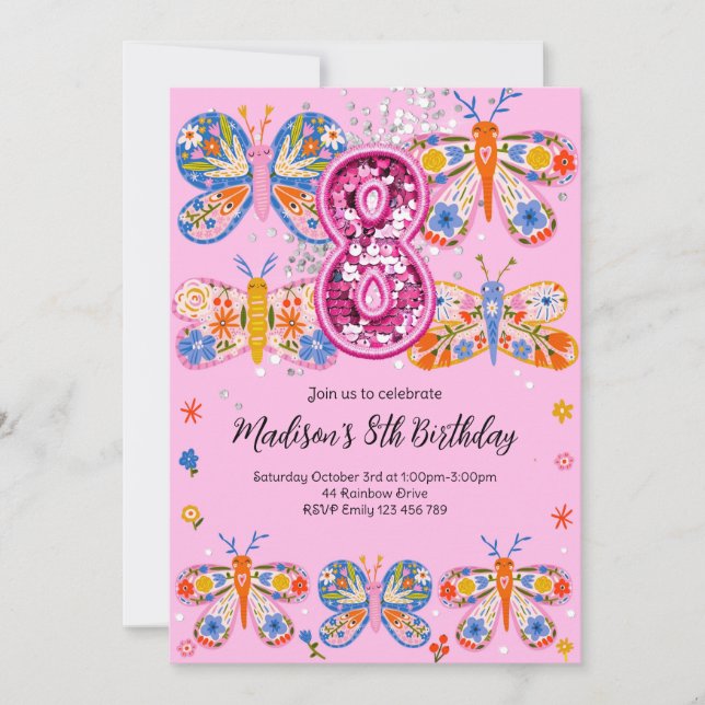 Invitation Papillon du 8e anniversaire (Devant)