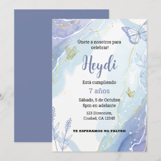 Invitation Papillon Dusty Bleu Anniversaire