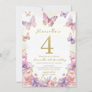 Invitation Papillon élégant aquarelle pour 4ème anniversaire