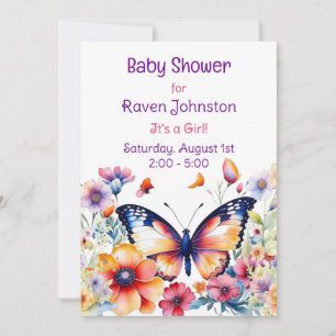 Invitation Papillon en fleurs Baby shower de fille