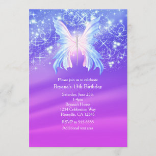 Invitation Papillon Fantastique Rose et Violet Paillettes Fêt