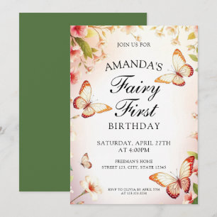 Invitation Papillon fé et thème Floral 1er anniversaire