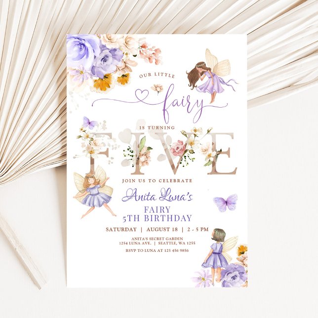 Invitation Papillon Fée Violet Magique Floral 5e anniversaire (Créateur téléchargé)