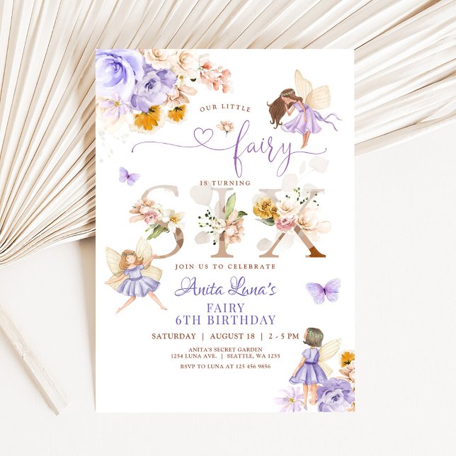 Invitation Papillon Fée Violet Magique Floral 6e anniversaire (Créateur téléchargé)