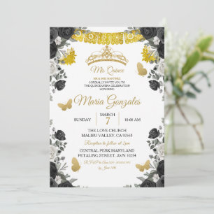 Invitation Papillon Fiesta Noir & Or Mis XV Anos