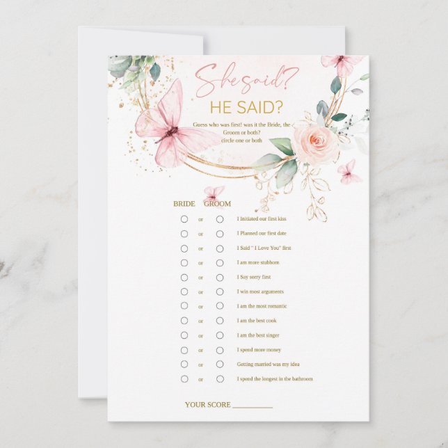 Invitation Papillon  Fleurs sauvages jeu du "elle a dit, il a (Devant)