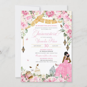 Invitation Papillon floral élégant rose blanc Quinceanera 4