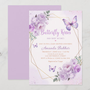 Invitation Papillon floral pourpre Baisers Baby shower fille