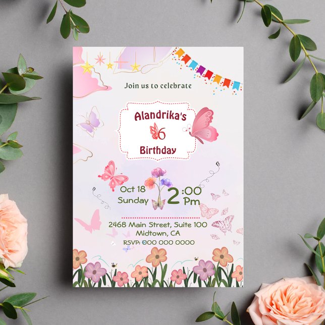Invitation Papillon floral rose et blanc 5e anniversaire mode (Créateur téléchargé)