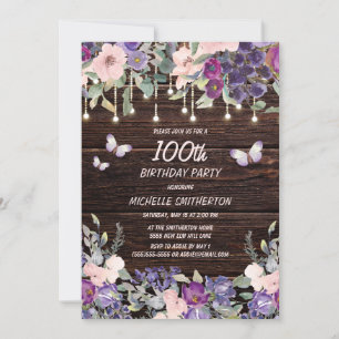 Invitation Papillon floral rose pourpre Rustique 100e anniver