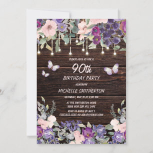 Invitation Papillon Floral Rose Violet 90e Anniversaire