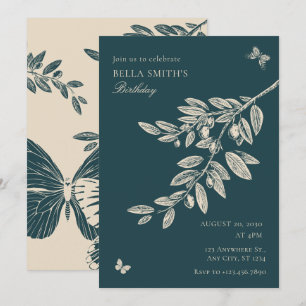 Invitation Papillon floral vert crème Art 