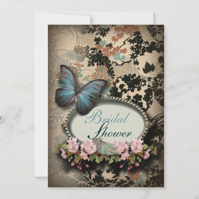 Invitation papillon français à fleurs victoriennes (Devant)