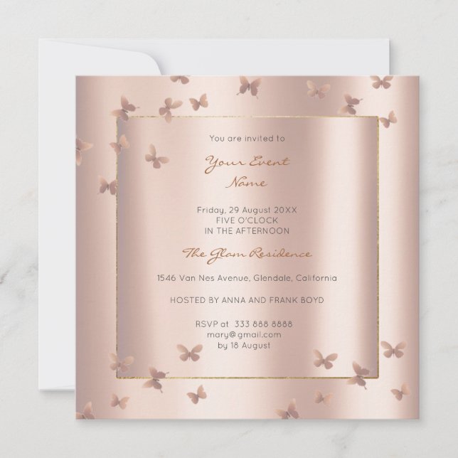 Invitation Papillon gris Oriental bleu rose pâle (Devant)