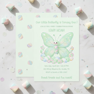 Invitation Papillon Guimauve Vert Menthe pour l'anniversaire 
