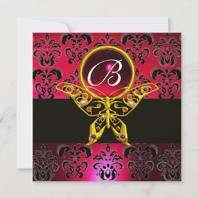 Invitation PAPILLON HYPER MONOGRAMME Damas Rouge Bourgogne Bi (Devant)
