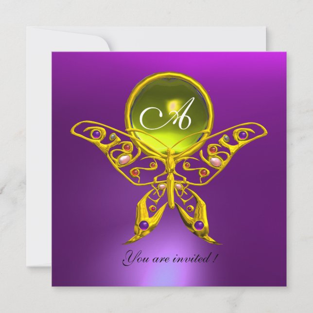 Invitation PAPILLON HYPER MONOGRAMME, topaze jaune , violet (Devant)