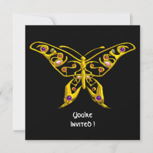 Invitation PAPILLON HYPER OR, PIERRES PRÉCIEUSES Mariage Noir