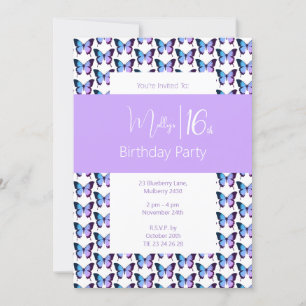 Invitation Papillon illusima Motif Sweet 16 Anniversaire