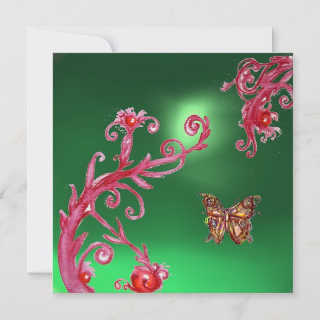Invitation PAPILLON JADE VERT rose vif, rouge (Devant)