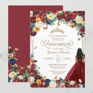 Invitation Papillon Jardin Bourgogne Fleurs Quinceanera Gown