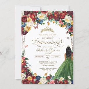 Invitation Papillon Jardin Vert Gown Floral Quinceanera In
