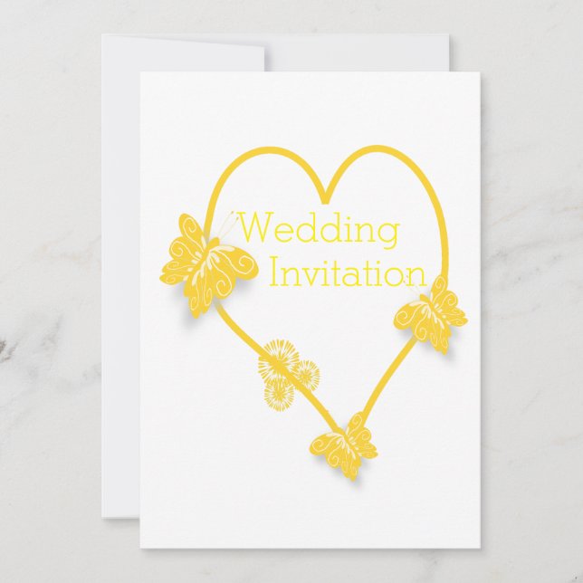 Invitation Papillon jaune Mariage de conception cardiaque (Devant)
