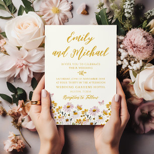 Invitation Papillon Jaune Rose Fleur Sauvage Fantaisiste Mari