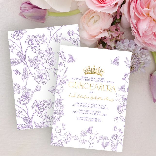 Invitation Papillon lavande or Quinceañera Quince Años (Créateur téléchargé)