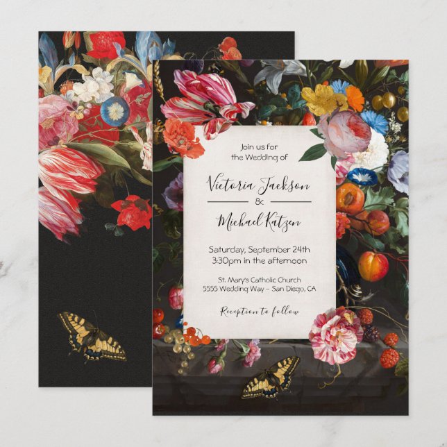 Invitation Papillon Master Hollandais Floral Dark & Moody Mar (Devant / Derrière)