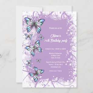 Invitation Papillon mauve mère de perle élégant hiver