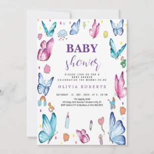 Invitation papillon mauve Petit Baby shower cool