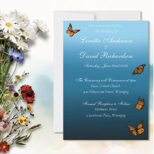 Invitation Papillon Monarch Romantique Ombré Bleu Élégant