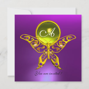 Invitation PAPILLON MONOGRAMME HYPER, topaze jaune , violet