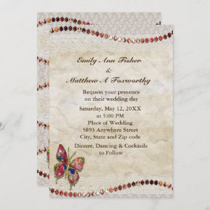 Invitation Papillon mousseux, dentelle et Mariage de parchemi