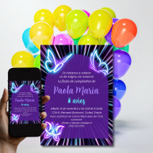 Papillon Néon Noir Violet Fille Anniversaire Espag