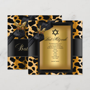 Invitation Papillon noir bat mitzvah Leopard Gold