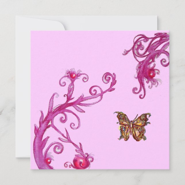 Invitation PAPILLON OR EN OR rose vif (Devant)
