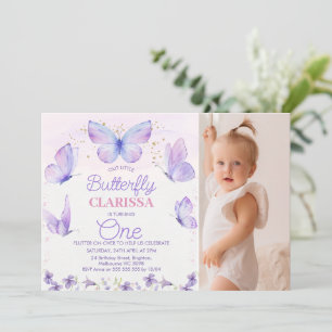 Invitation Papillon photo Whimsical violet 1er anniversaire