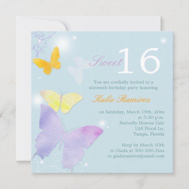 Invitation Papillon Posh Pale Bleu Doux 16 Partie (Devant)