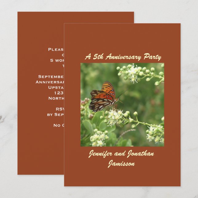 Invitation Papillon pour une fête d'anniversaire d (Devant / Derrière)