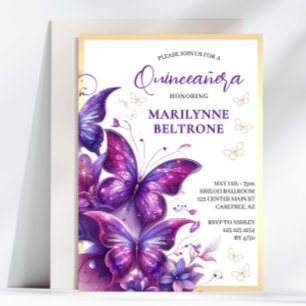 Invitation Papillon pourpre en or Quinceañera