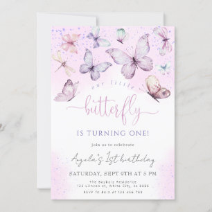 Invitation Papillon pourpre Notre petit Baby shower papillon