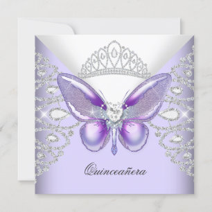 Invitation Papillon pourpre Tiara Quinceanera 15ème Parti