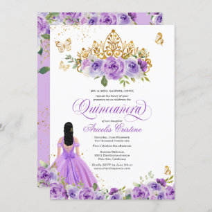 Invitation Papillon Quinceañera & Fleurs d'aquarelle violette