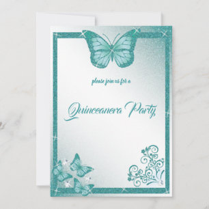 Invitation papillon quinceanera parties scintillant turquoise