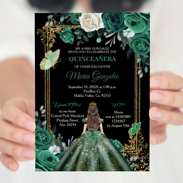 Invitation Papillon quinceanera vert du chasseur mexicain (Créateur téléchargé)