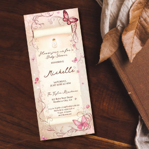 Invitation Papillon rose Dusty Enchanted Forest Scroll Baby