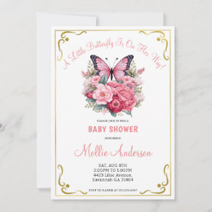 Invitation Papillon rose et Baby shower de fleurs