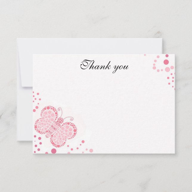 Invitation Papillon rose et blanc Plat Remerciements (Devant)